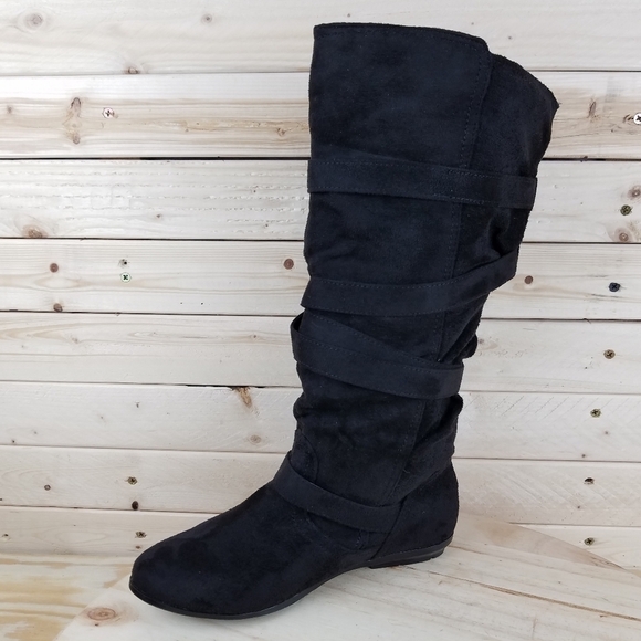 Black Faux Suede Strappy Biker Boot Women's 6 US Pull-on Buckles NEW Bongo ELLIE - Picture 8 of 10